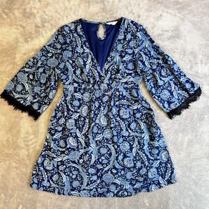 Candie’s VTG Y2K Paisley Mini Dress Babydoll Top Lace Sleeves Size Small